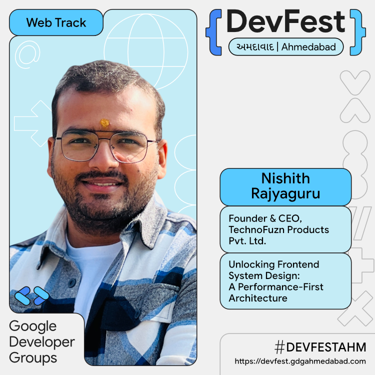 GDGAhmedabad's tweet photo. [#DevFestAhm Speaker Announcement #22 - Nishith Rajyaguru]

📢 Talk: Unlocking Frontend System Design: A Performance-First Architecture  - by @nishith_guides 

📅 Nov 24, 2024 
🔗 https://t.co/sLkkKyh051

#GDGIndia #GDGAhmedabad #GDG #DevFest #DevFest2024 #WebDevelopment #Tech https://t.co/GPrm8pWQcU