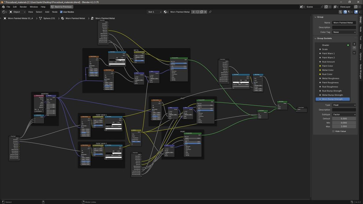 Tankred_Daeron's tweet image. Procedural customizable Worn Painted Metal material.

#blender3D #3D #ProceduralMaterial #Procedural #b3d