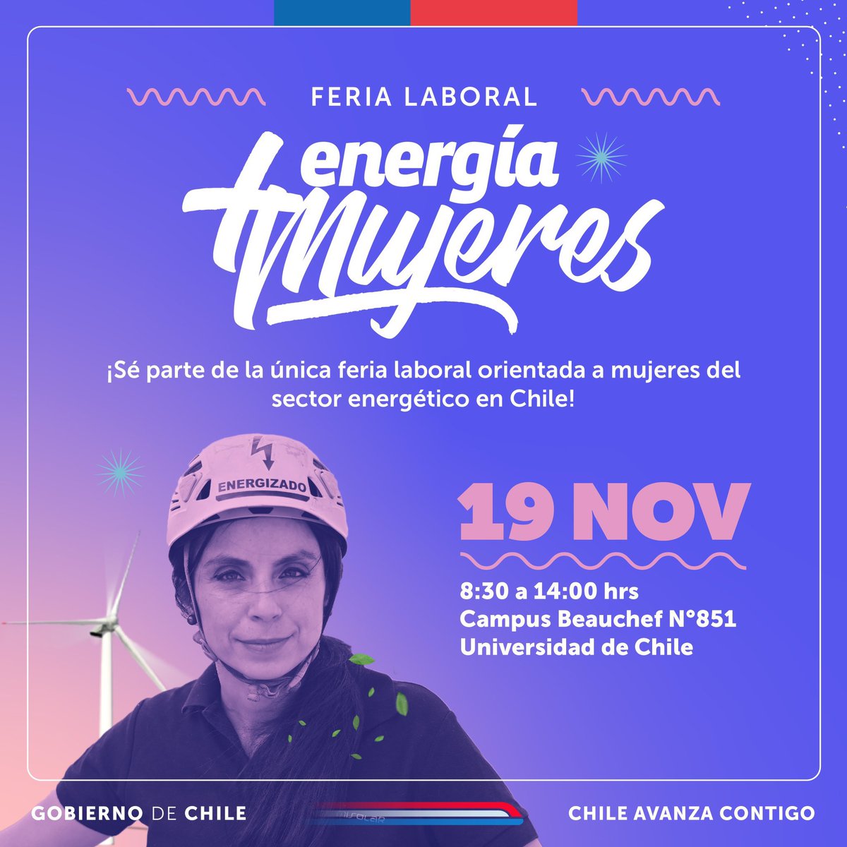¡Es hoy! ⚡🙋‍♀️ No te pierdas la 6ª Feria Laboral #EnergíaMásMujer, un espacio donde encontrarás charlas y oportunidades laborales para impulsar la participación femenina en el sector de energía.

📲 Inscríbete ahora en: ferialaboralenergiamujer.cl