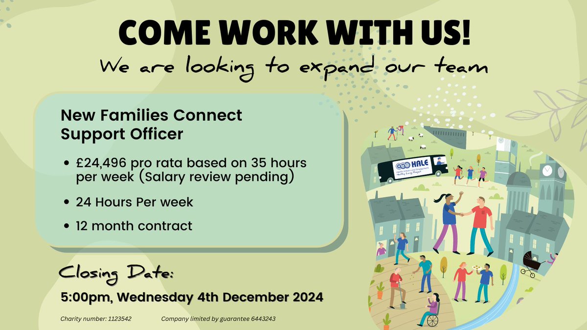 HALE 💙 (@halecharitybfd) on Twitter photo Recruitment for our brand new Support Officer role closes Weds 4/12.
Visit haleproject.org.uk/jobs/ or email info@haleproject.org.uk to find out more.
#recruitment #recruiting #bradford #shipley #workwithus #jobsearch #Jobs Recruitment for our brand new Support Officer role closes Weds 4/12.
Visit haleproject.org.uk/jobs/ or email info@haleproject.org.uk to find out more.
#recruitment #recruiting #bradford #shipley #workwithus #jobsearch #Jobs