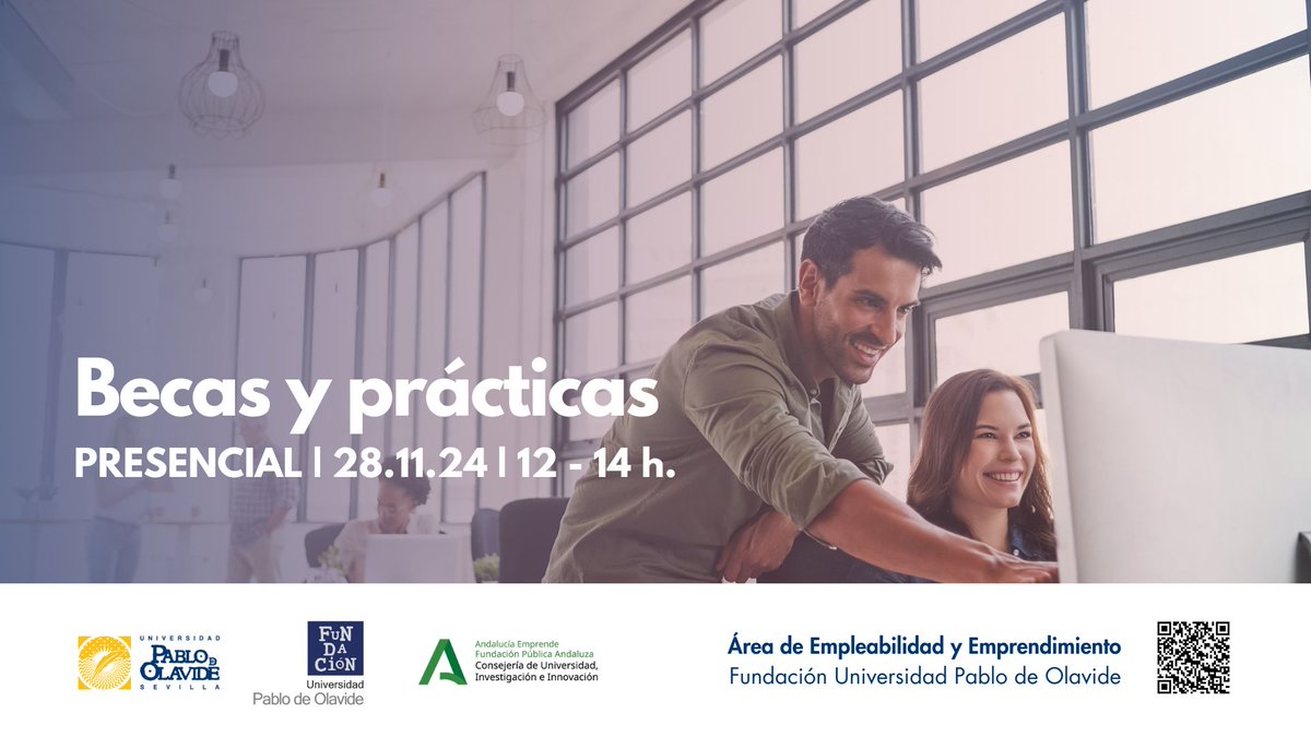 El próximo día 28/11 a las 12 h se impartirá un taller informativo sobre recursos, webs de interés y herramientas para buscar becas y prácticas (grado, postgrado y doctorado) de ámbito nacional e internacional para la mejorar la empleabilidad #upo
✏️upo.es/fundacion/empl…