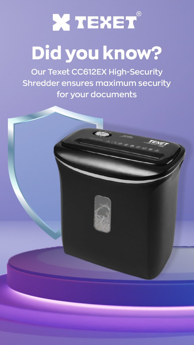 Did you know?

Our TEXET CC612-EX High Security Shredder ensures maximum security for your documents.