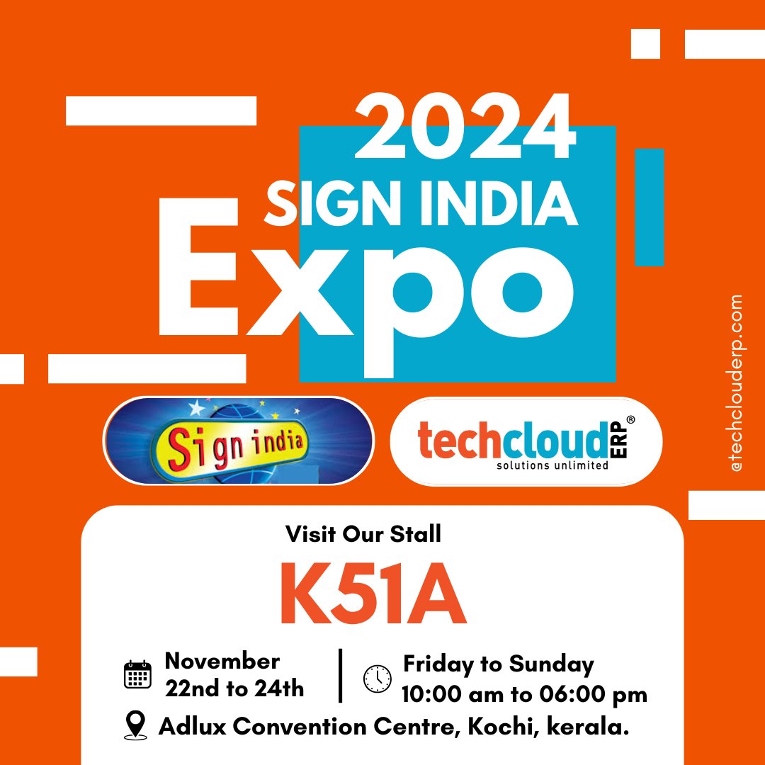 TechCloudERP's tweet photo. 1 Day to Go!

We’re excited to be at Sign India Expo 2024 in Kochi! 🎉

#TechCloudERP #SignIndiaExpo #KochiEvents #Kochi2024 #SignIndustry #TradeShow #PRINTFAM #GraphicDesign #xpost  #viralpost #DigitalPrint #KochiSignExpo #Advertising #EventCoverage #Networking #ExhibitWithUs https://t.co/NPyjj7SCDp