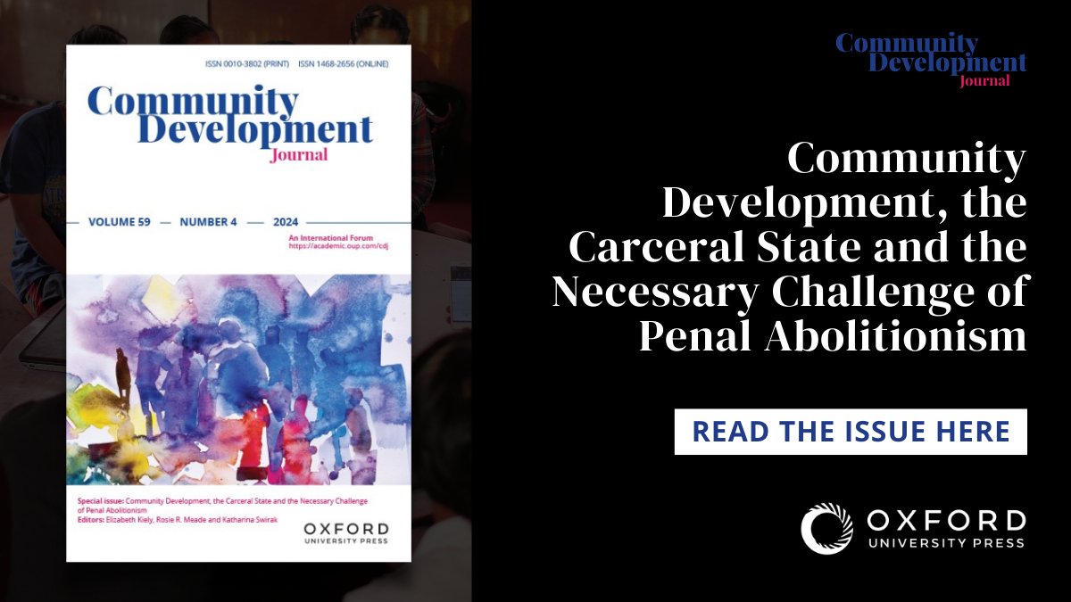 OUP Social and Behavioural Sciences (@oupsocsci) on Twitter photo Browse the latest virtual issue published by <a href="/cdjplus/">Community Development Journal</a>, on the troubling issues of punishment and prisons on community development.
Read the full issue here: oxford.ly/3YV5eAO Browse the latest virtual issue published by <a href="/cdjplus/">Community Development Journal</a>, on the troubling issues of punishment and prisons on community development.
Read the full issue here: oxford.ly/3YV5eAO