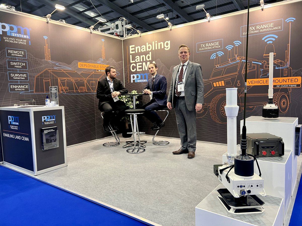 ppm_systems's tweet photo. @SDSC_UK is open in Telford! Stop by booth 17 to discover technology that's enabling land #CEMA, enhancing survivability, and multiplying detection and engagement ranges. #rfoverfibre #rfof  #antennaremoting #VIK #defence #vehicleintegration  #military #EW #EMSO #sdsc24 #SDSC https://t.co/45EbdHl4E4