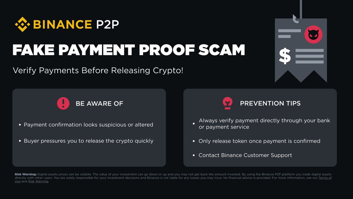 Keep your crypto safe! 🛡️ Learn to recognize fraudulent payment proofs on  Binance P2P. Test your scam-spotting skills 👉 https://t.co/t6toJflC33
