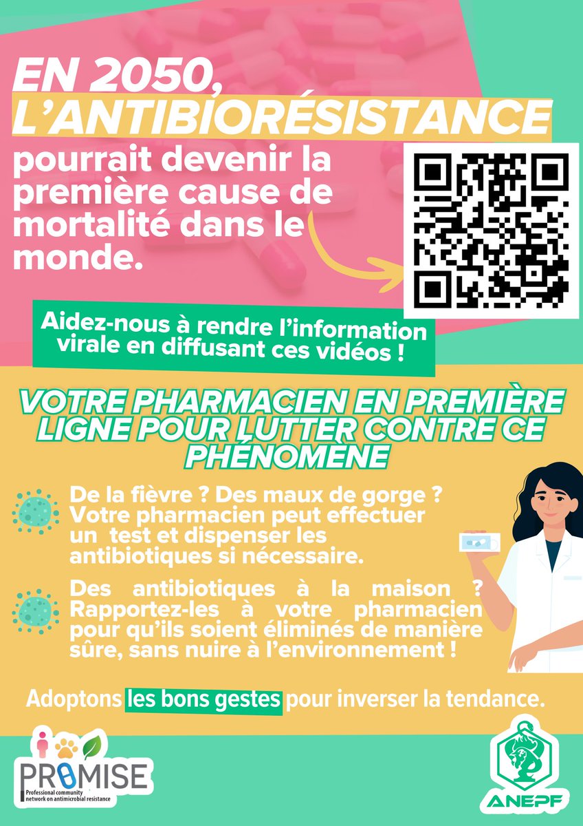L’antibiorésistance pourrait être la cause de près de 10 000 000 de décès par an en 2025. 

Conscientisons la population et adoptons les bons gestes 🙌 

Si vous avez des questions, n’hésitez pas à vous adresser à votre pharmacien ou un autre professionnel de santé !