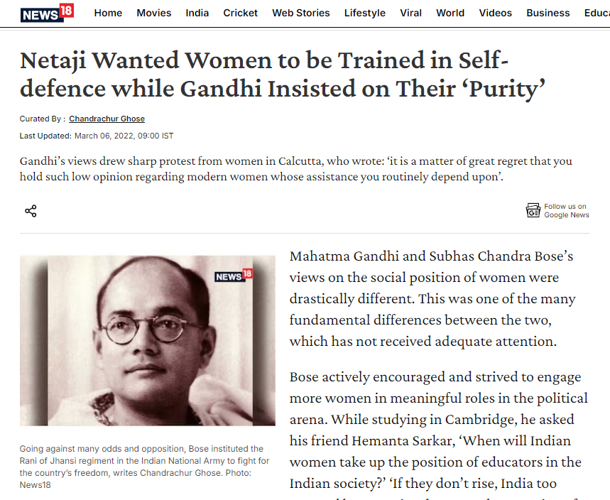chandrachurg's tweet photo. While celebrating the Rani Jhansi Regiment raised by #Netaji, the #Gandhi-bhakts in the right wing need to remember a fundamental difference between #Bose and #Gandhi 
@anujdhar 
https://t.co/cnE3mizsx6 https://t.co/E8EhDGWmMc