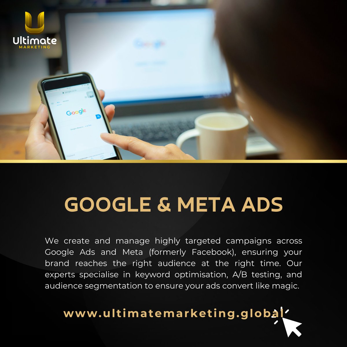 Ult_Marketing's tweet photo. Ready to see your brand grow? 🚀 With expert campaigns on Google and Meta ads, we’ll turn clicks into customers and ideas into success. Start your journey to higher conversions today! 

Read more: hhttps://ultimatemarketing.global/google-and-meta-ads/

Call us at 0330 321 0460. https://t.co/9pv39Y2CUo