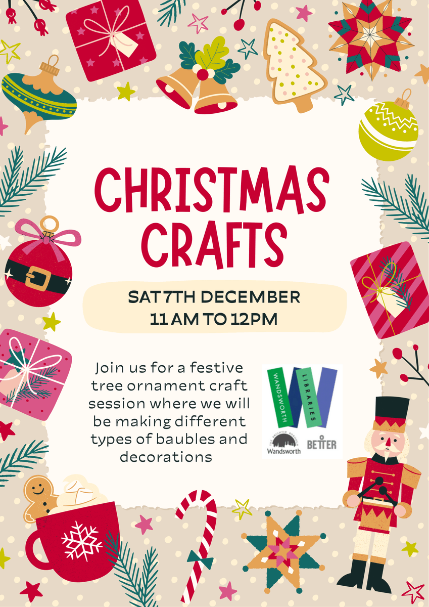 Join Southfields Library for a fun &amp; festive crafts day, Saturday December 7th from 11am-12pm 🎄🌟