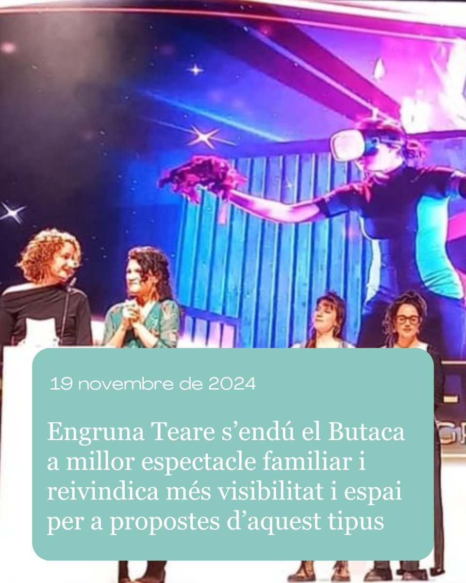 EscenaFamiliar (@escenafamiliar) on Twitter photo 🏆 El Butaca a millor espectacle familiar és per Dins el cor del món d’ <a href="/engrunateatre/">engrunateatre</a> 👏 Cultura per a tothom i visibilitat al TEA: la cultura és un dret a qualsevol edat. 🌍❤️ #PremisButaca
Més informació: escenafamiliar.cat/noticies/engru… 🏆 El Butaca a millor espectacle familiar és per Dins el cor del món d’ <a href="/engrunateatre/">engrunateatre</a> 👏 Cultura per a tothom i visibilitat al TEA: la cultura és un dret a qualsevol edat. 🌍❤️ #PremisButaca
Més informació: escenafamiliar.cat/noticies/engru…