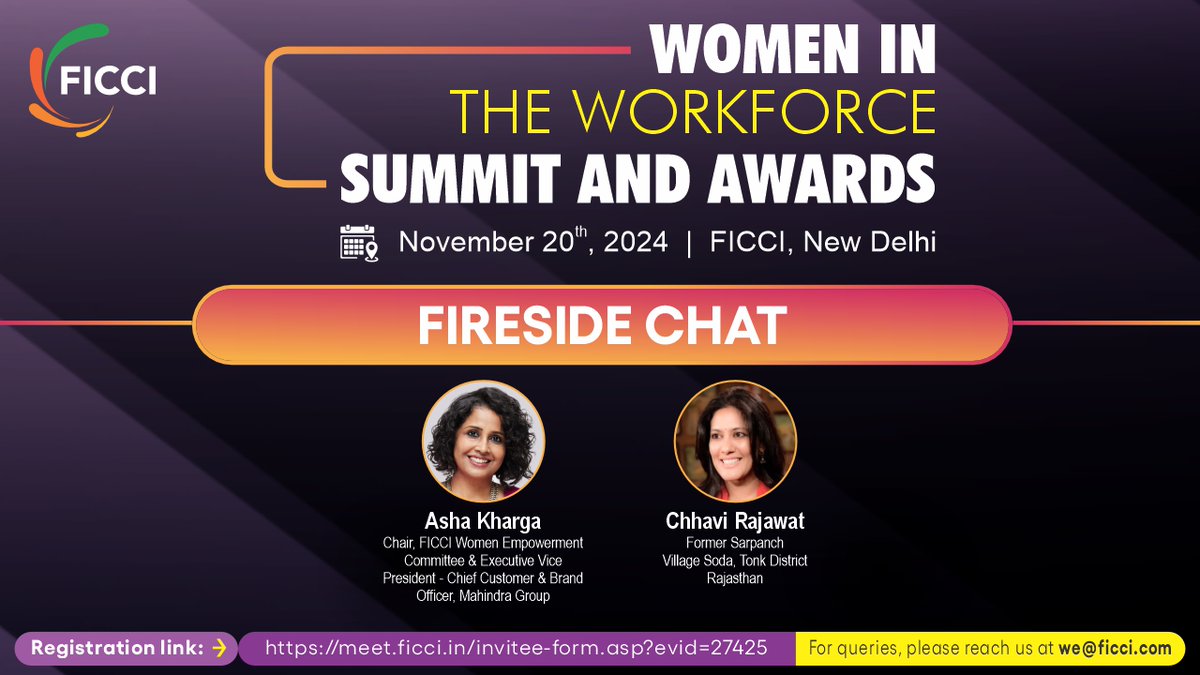FICCI (@ficci_india) on Twitter photo Join us at the fireside chat between Ms <a href="/ashakharga1/">Asha Kharga</a>, Chair, FICCI Women Empowerment Committee & Executive Vice President - Chief Customer & Brand Officer, Mahindra Group with Ms <a href="/ChhaviRajawat_/">Chhavi Rajawat</a>, Former Sarpanch, Village Soda, Tonk District, Rajasthan at FICCI Women in the Join us at the fireside chat between Ms <a href="/ashakharga1/">Asha Kharga</a>, Chair, FICCI Women Empowerment Committee & Executive Vice President - Chief Customer & Brand Officer, Mahindra Group with Ms <a href="/ChhaviRajawat_/">Chhavi Rajawat</a>, Former Sarpanch, Village Soda, Tonk District, Rajasthan at FICCI Women in the