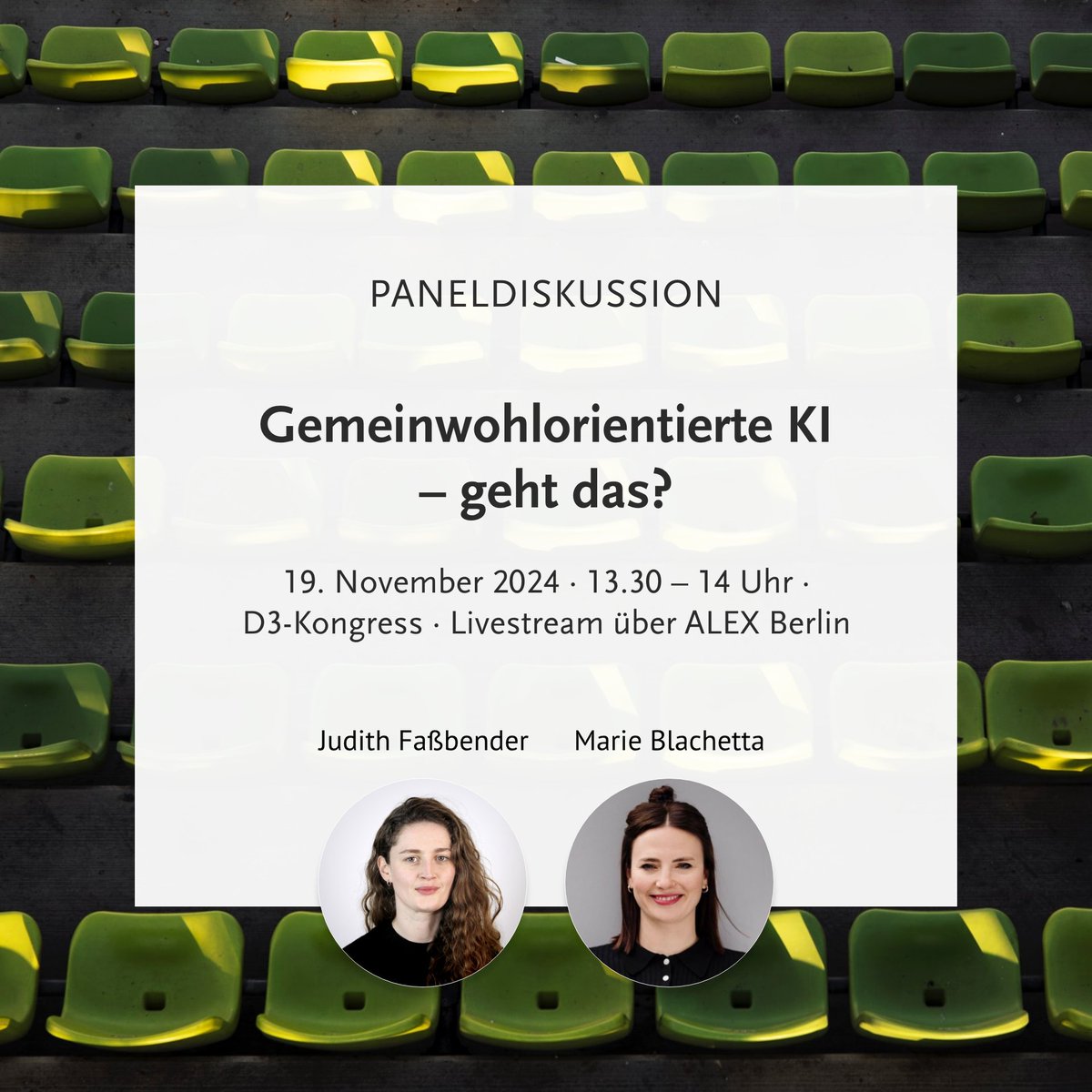 Heute diskutiert @jufassbender auf dem D3-Kongress, wie #KI sozial gerecht gestaltet werden kann &amp; welche Herausforderungen bestehen. Mit @BlachettaMarie (<a href="/initiatived21/">Initiative D21</a>) &amp; <a href="/hermannbella/">Dr. Isabella Hermann</a> (<a href="/stiftungzukunft/">Stiftung Zukunft</a>).
👉13:30-14 Uhr, live <a href="/ALEX_berlin_de/">ALEX Berlin</a>! 
👉d3kongress.de/programm/