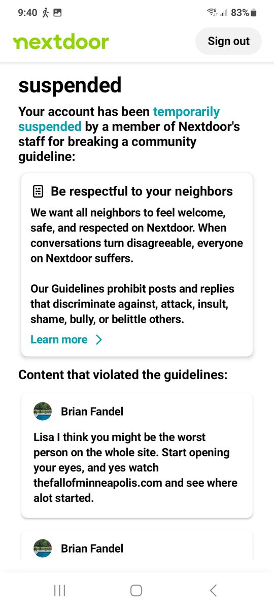 FandelBrian's tweet photo. @GuntherEagleman @GinaZippiHicks Look the left keeps yelling for violence and we point it out and get suspended. They don't #nextdoorapp https://t.co/bGDDK0CsRt