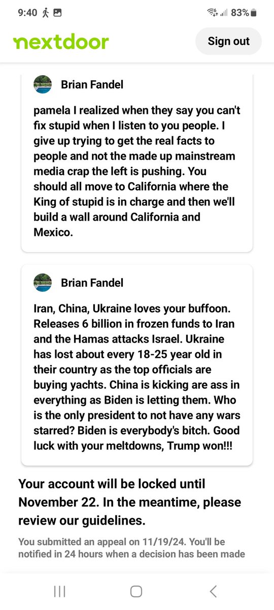 FandelBrian's tweet photo. @GuntherEagleman @GinaZippiHicks Look the left keeps yelling for violence and we point it out and get suspended. They don't #nextdoorapp https://t.co/bGDDK0CsRt