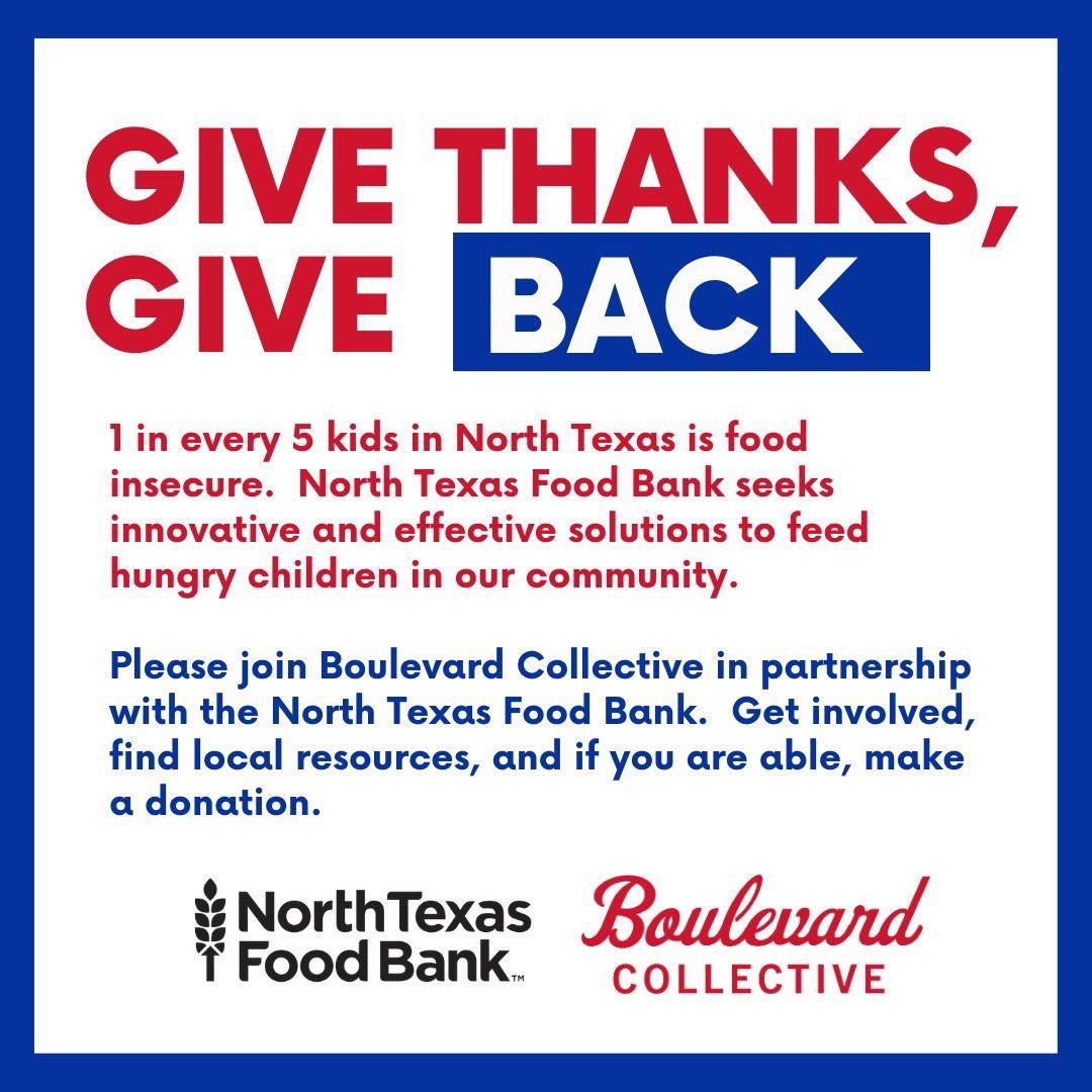 Visit northtexasfoodbank.org and join
<a href="/TheBoulevardNIL/">Boulevard Collective</a> in helping to feed our community this holiday season.
