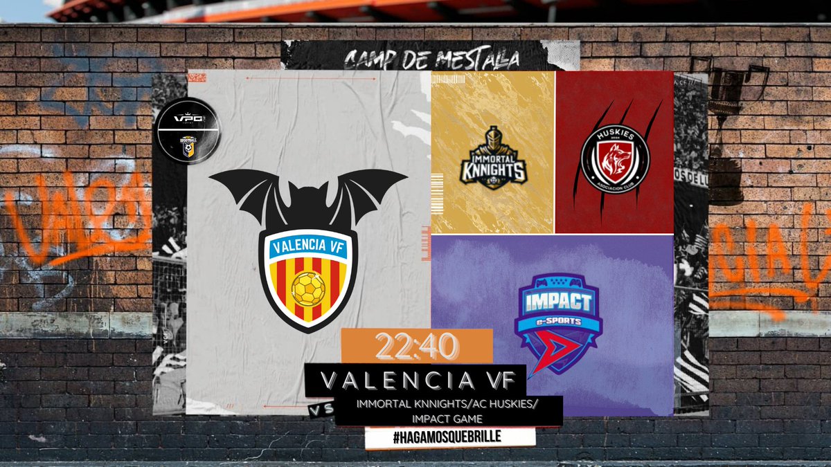 Valencia VF (@valenciavf_1919) on Twitter photo 🎮⚽ ¡MATCH DAY! ⚽🎮
Volvemos con triple jornada de competición:
🔥 <a href="/PLGeFootBall/">PLG efootball</a>
🆚 <a href="/ImpactGame_PS5/">Impact Game eSports</a>🕒 22:40
💥 <a href="/VPG_Spain/">Virtual Pro Gaming España</a>
🆚 Immortal Knnights🕒 23:00
🆚 <a href="/ac_huskies/">AC Huskies</a> 🕒 23:20
⚫️⚪ ¡Vamos a por todas, amunt Valencia! 💪🦇
#Amunt #Hagamosquebrille 🎮⚽ ¡MATCH DAY! ⚽🎮
Volvemos con triple jornada de competición:
🔥 <a href="/PLGeFootBall/">PLG efootball</a>
🆚 <a href="/ImpactGame_PS5/">Impact Game eSports</a>🕒 22:40
💥 <a href="/VPG_Spain/">Virtual Pro Gaming España</a>
🆚 Immortal Knnights🕒 23:00
🆚 <a href="/ac_huskies/">AC Huskies</a> 🕒 23:20
⚫️⚪ ¡Vamos a por todas, amunt Valencia! 💪🦇
#Amunt #Hagamosquebrille