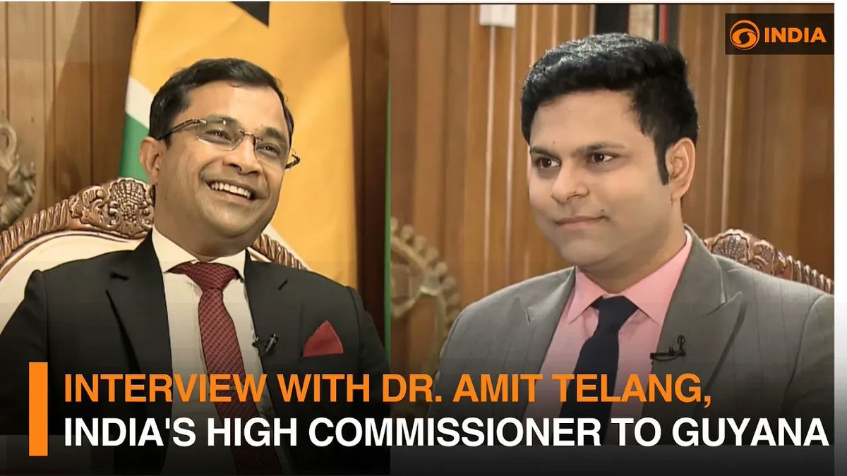 WATCH || Exclusive interview with Dr. Amit Telang, India's High Commissioner to Guyana ahead of Prime Minister <a href="/narendramodi/">Narendra Modi</a>'s  “historic” state visit to the oil-rich Caribbean nation.

🔴▶️youtu.be/vUEWuP7PXD4

<a href="/siddharthb11493/">Siddharth Bhardwaj</a> <a href="/IndiainGuyana/">India in Guyana</a> <a href="/PMOIndia/">PMO India</a> <a href="/MIB_India/">Ministry of Information and Broadcasting</a> <a href="/PIB_India/">PIB India</a>
