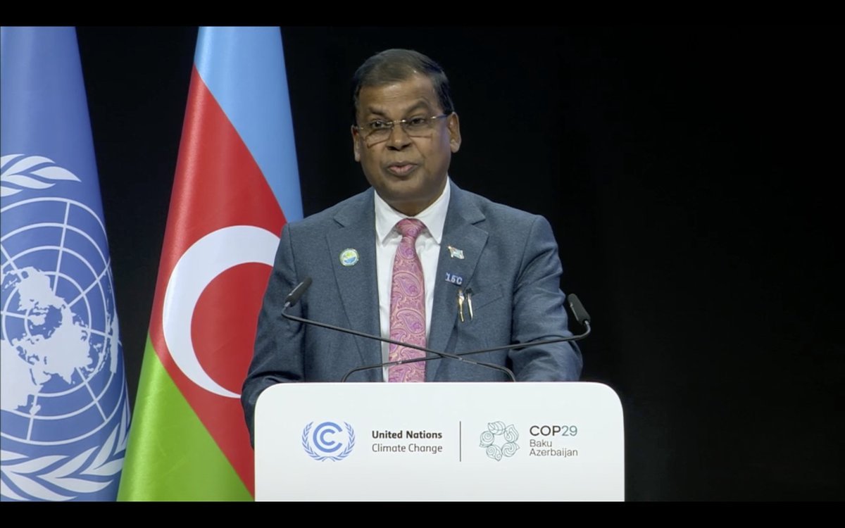5/33. “The world needs US$ 1.3 trillion to deliver 1.5°C. The alternative is tens of trillions in #LossAndDamage over the next decades in a dangerous and unstable 3°C world.” Prof. <a href="/bimanprasad/">Professor Biman Prasad</a>, Deputy Prime Minister of Fiji 🇫🇯 at #COP29.