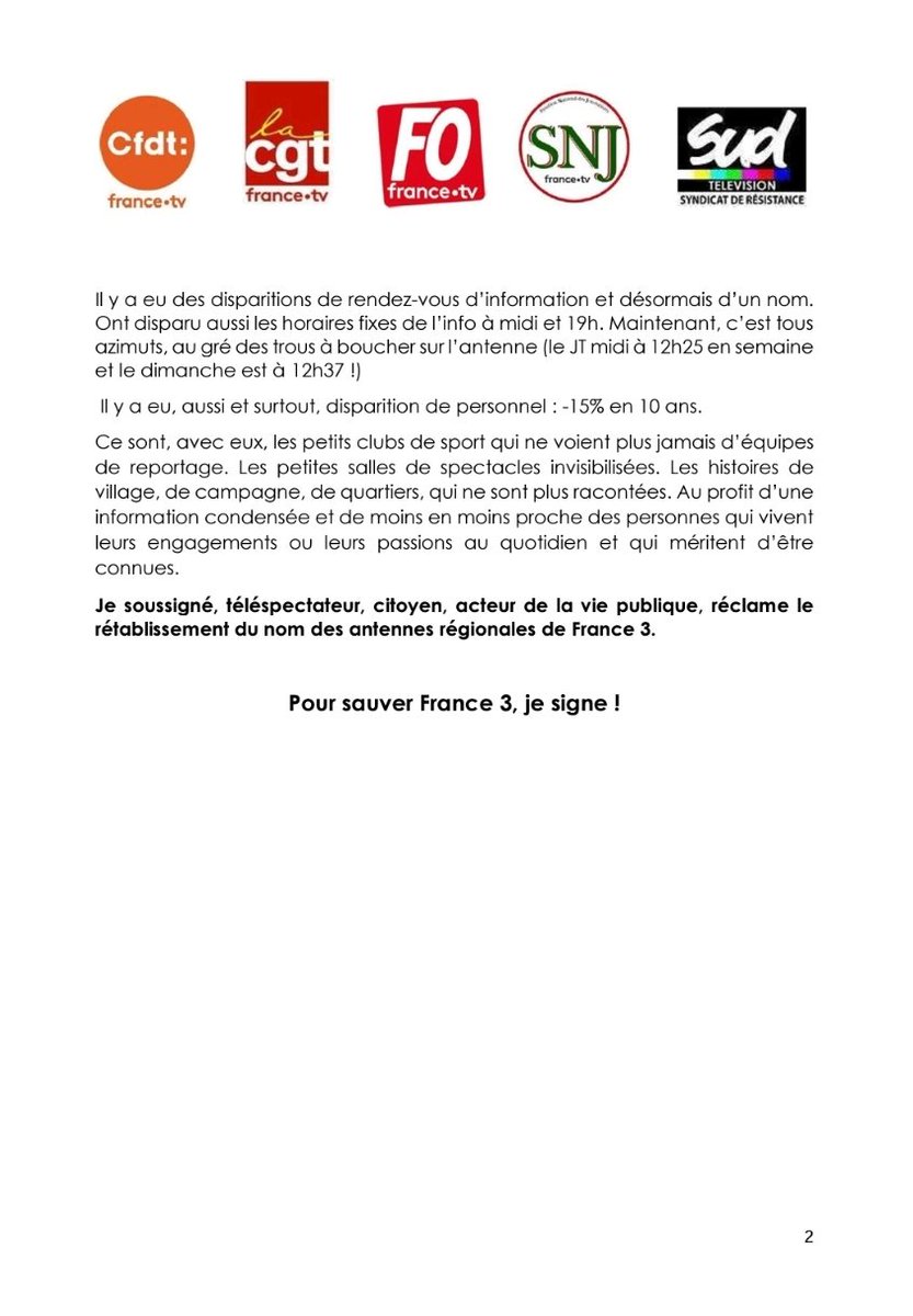 SNJ_national's tweet photo. SAUVONS FRANCE 3 !

Signez la pétition intersyndicale ⬇️ 
https://t.co/kXkR1wWWz9 https://t.co/Ee0L6MJ5db