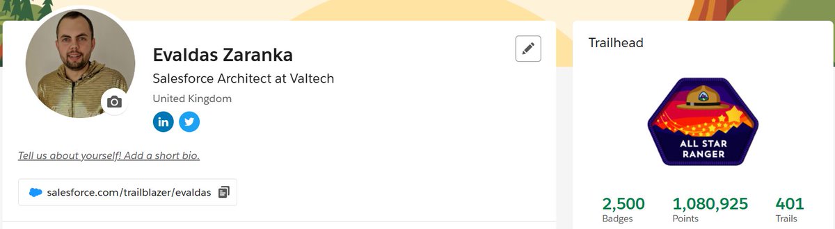 EvaldasZaranka's tweet image. I am thrilled to announce that I have crossed the incredible 2500 @salesforce @trailhead badges milestone! If you are interested in reading more about my journey, please check the links in the comments ⬇️

#salesforce #trailhead