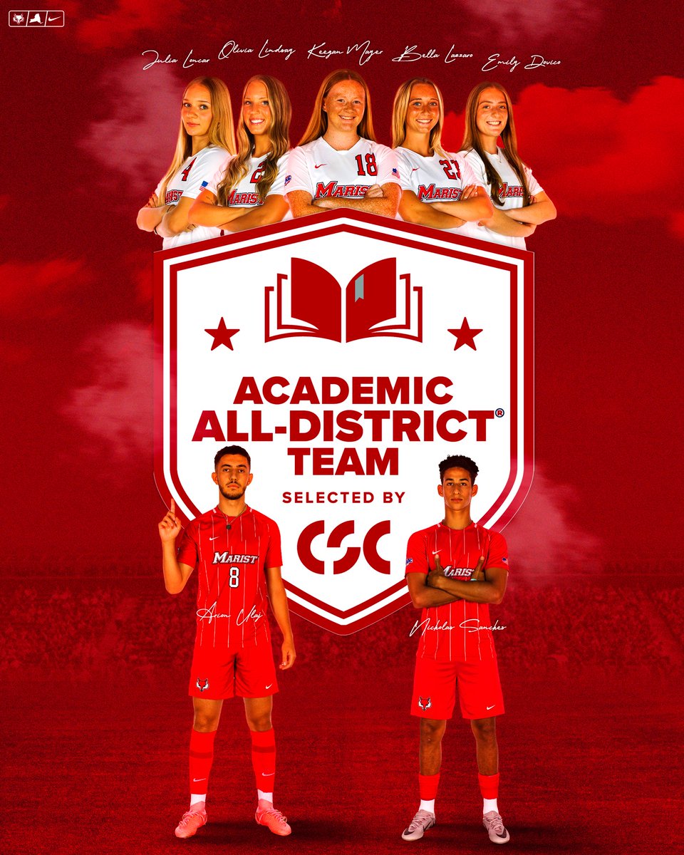 Marist Soccer CSC Academic All-District Team Members ⚽️🦊

Congratulations to our seven student-athletes on being named to the College Sports Communicators Academic All-District Team!

📰 bit.ly/40VGAT4

#goredfoxes