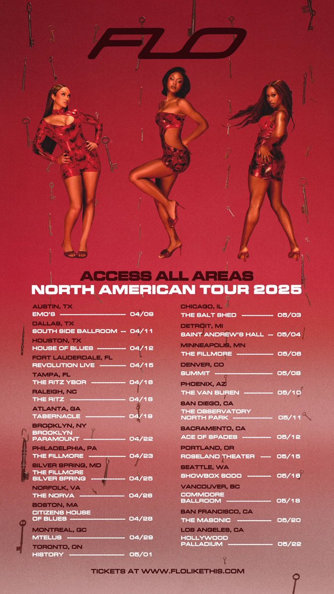 ACCESSFLO's tweet photo. 🎫 | FLO (@flolikethis) has announced their 26-city North American 2025 Access All Areas Tour!
Presale begins Thursday, Nov 21 while general onsale begins Friday, Nov 22. What city will we be seeing you in? https://t.co/nEjegMOvbT