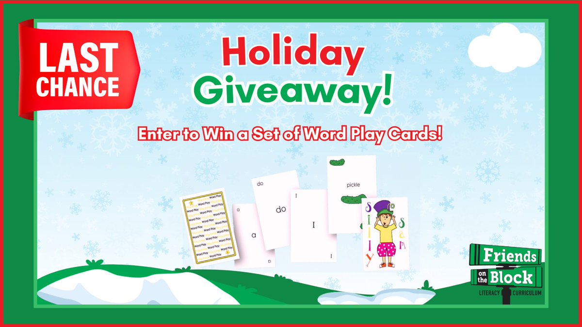 Enter the Giveaway before November 30th!
To Enter, Login or Sign Up as a FREE Member at friendsontheblock.com/freemembers

The winner will have a chance to receive the Word Play Cards OR 1 Year of a Premium Digital Plan.

#specialed #GiveawayAlerts #literacy #teacher #teaching #classroom