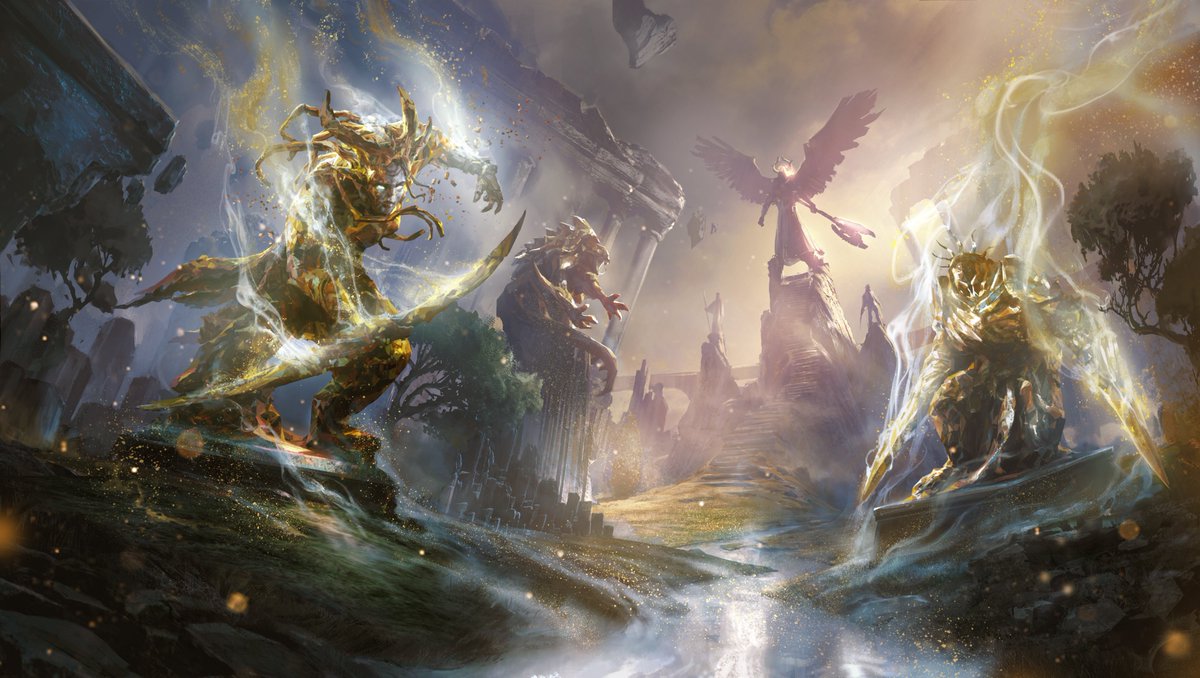 Creatures of Elisus 

Carved as statues by Command and brought to life with energy from the very earth itself, the creatures of Elisus are controlled in battle by the will of experienced Wizards, becoming formidable forces of might and magic ⚔️✨