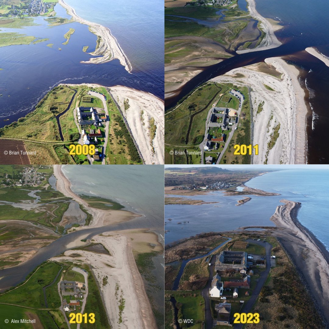 When you see something daily it's harder to see how much it's changed but these drone photos of the Centre really show just how much the mouth of the Spey has changed since 2013. It blows my mind just how far the river mouth has moved! 
#SpeyBay #VisitMoraySpeyside