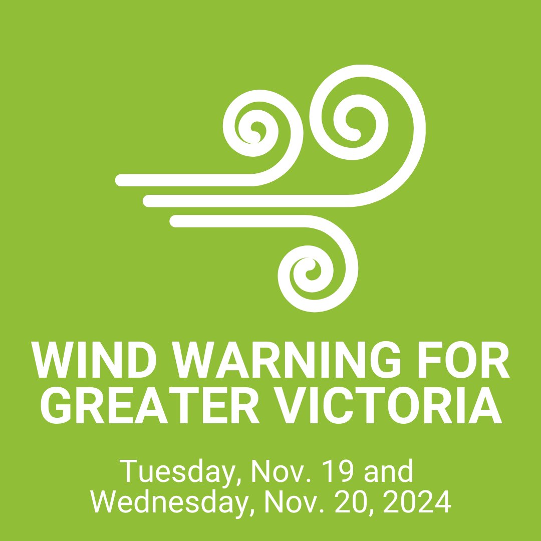 Very high winds are expected across the region for Tuesday, Nov. 19 and Wednesday, Nov. 20, with gusts to up 100 km/h by Tuesday. Please be aware of risk of tree limb breakage, potential power outages, hazardous driving conditions and flying debris. bit.ly/3OhJnOO