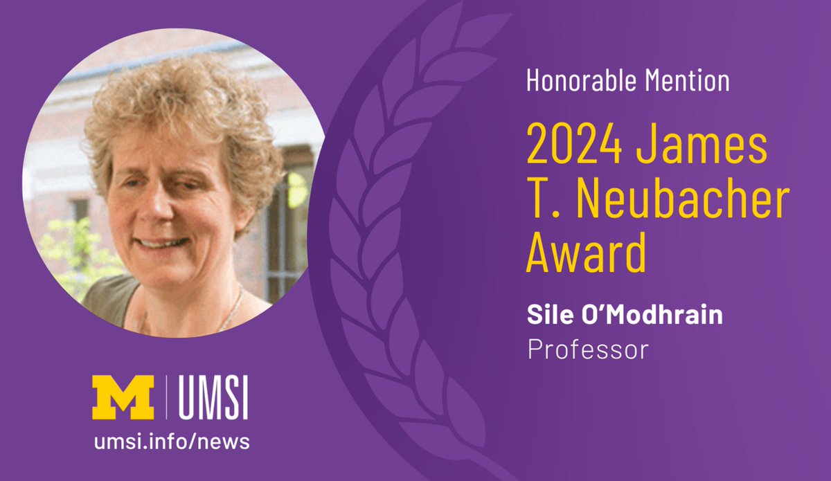 School of Information (@umsi) on Twitter photo UMSI professor Sile O'Modhrain has earned an honorable mention for the <a href="/UMich/">University of Michigan</a> 2024 James T. Neubacher Award, in recognition of her work to address the digital divide in access to information for blind and visually impaired individuals. Congratulations! 👏 myumi.ch/AZM5x UMSI professor Sile O'Modhrain has earned an honorable mention for the <a href="/UMich/">University of Michigan</a> 2024 James T. Neubacher Award, in recognition of her work to address the digital divide in access to information for blind and visually impaired individuals. Congratulations! 👏 myumi.ch/AZM5x