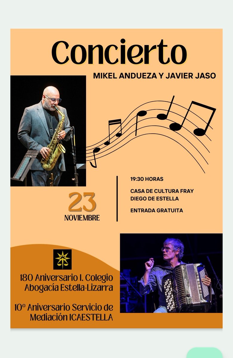 Celebración 180 aniversario #ICAESTELLA. Sábado 23 de Noviembre. Casa de Cultura. Concierto #Jazz #MikelAndueza #JavierJaso