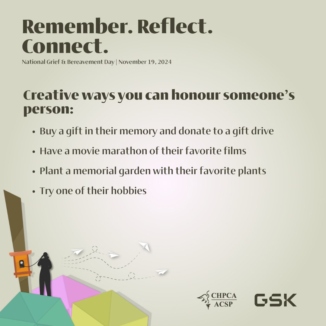 Grief invites us to reflect on memories, emotions, and the profound impact of loss. 🌿How do you find moments to pause and honor those memories? 💚💙 Check out these thoughtful gestures from our friends at <a href="/CanadianHPCAssn/">CHPCA</a>   #NationalGriefAndBereavementDay