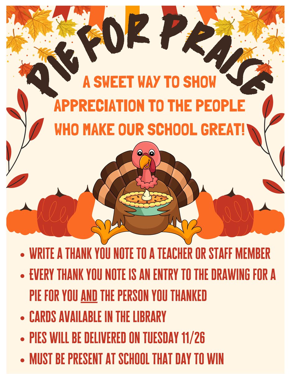 Nominate your favorite teachers &amp; staff by writing them a heartfelt note explaining why you appreciate them. Each note you write counts as an entry into our drawing. The winning student and their nominated teacher or staff member will each receive a delicious pie!
#ehs #ehsreads