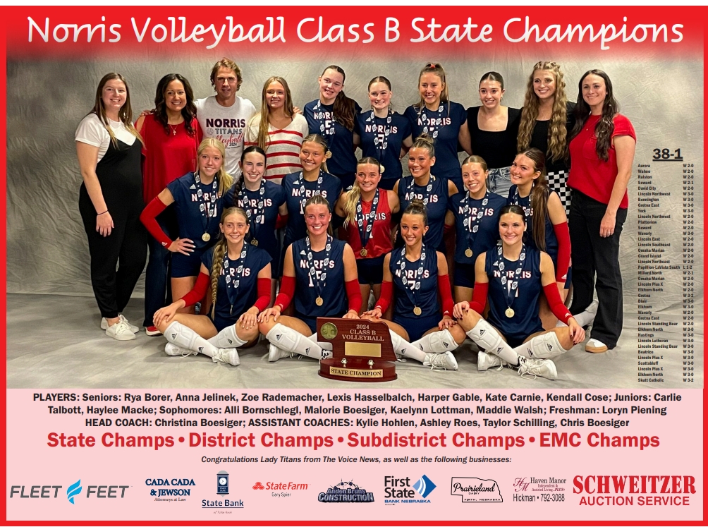 The Nov. 21 Edition of 'The Voice News' has you covered for a wrap up of the Class B State Volleyball Championship. 

Story on reactions from players, coach and alumni + my column on the championship match as a whole + a team poster of the Norris volleyball team.
#nebpreps