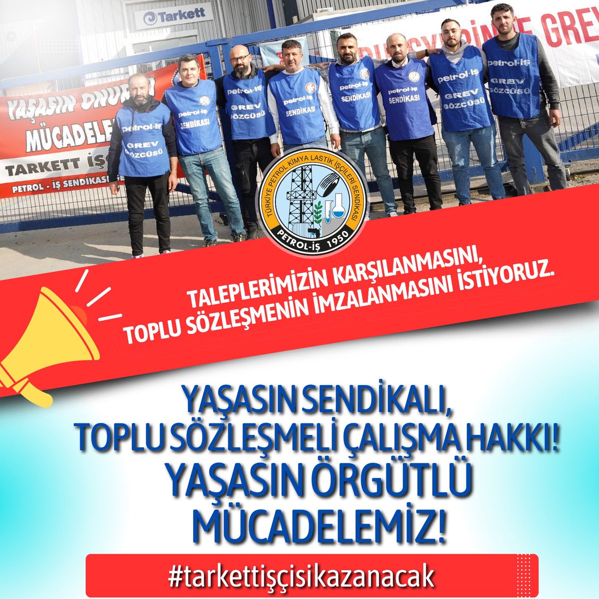 Haklıyız, İnançlıyız, Kararlıyız. Taleplerimiz Karşılanıncaya, Toplu Sözleşme İmzalanıncaya Kadar Mücadelemiz Sürecek! 
Yaşasın Örgütlü Mücadelemiz, Yaşasın Tarkett Grevimiz!
#tarkettişçisikazanacak