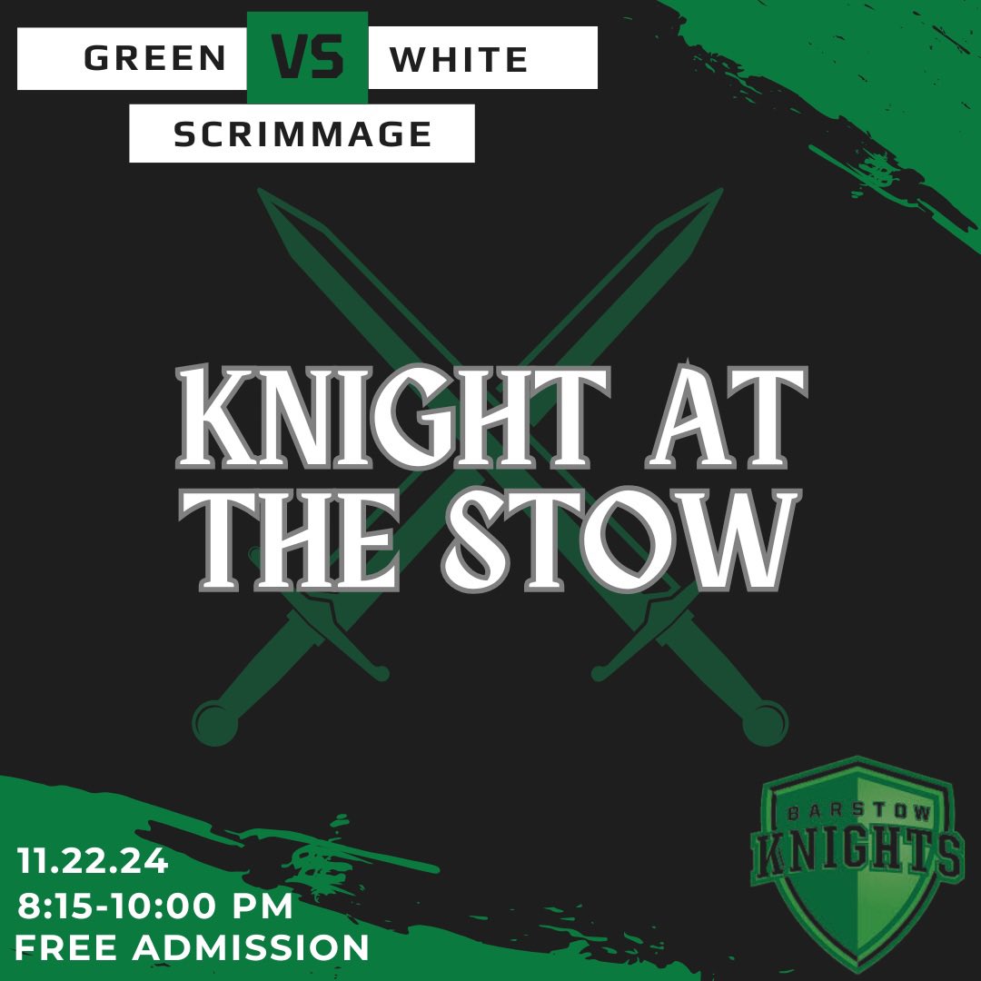 Come check out a “Knight at The Stow” This Friday 8:15-10pm! Look forward to seeing you all there! 
#KNIGHTS🆙⚔️ #GREATNESS #THESTOW💚