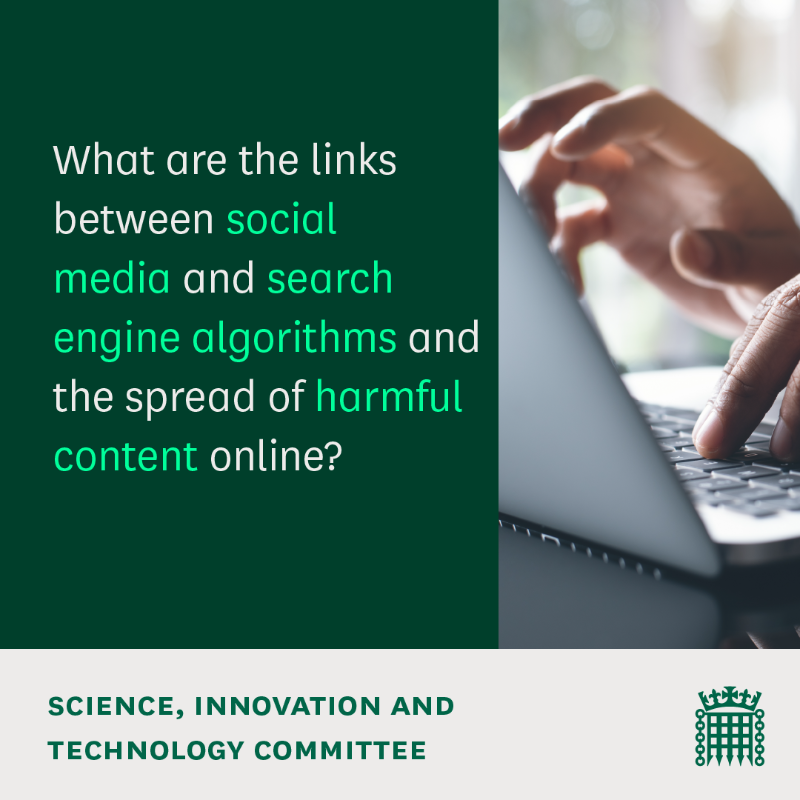 CommonsSITC's tweet photo. We've launched a new inquiry into #SocialMedia, #misinformation, and the role of #algorithms.
