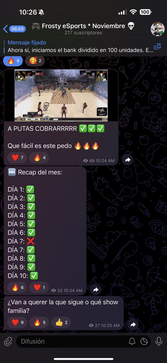 ☀️ Martes, 10 de la mañana 

Ya agarramos otros $20,000 ganados 🏆 en el premium 🌟 

La vida es buena 🚬 

PÁSELE A COBRARRRRR ✅✅✅

✅10-1❌ al Premium de eSports 

✅10-1❌ al Premium de eSports 

✅10-1❌ al Premium de eSports