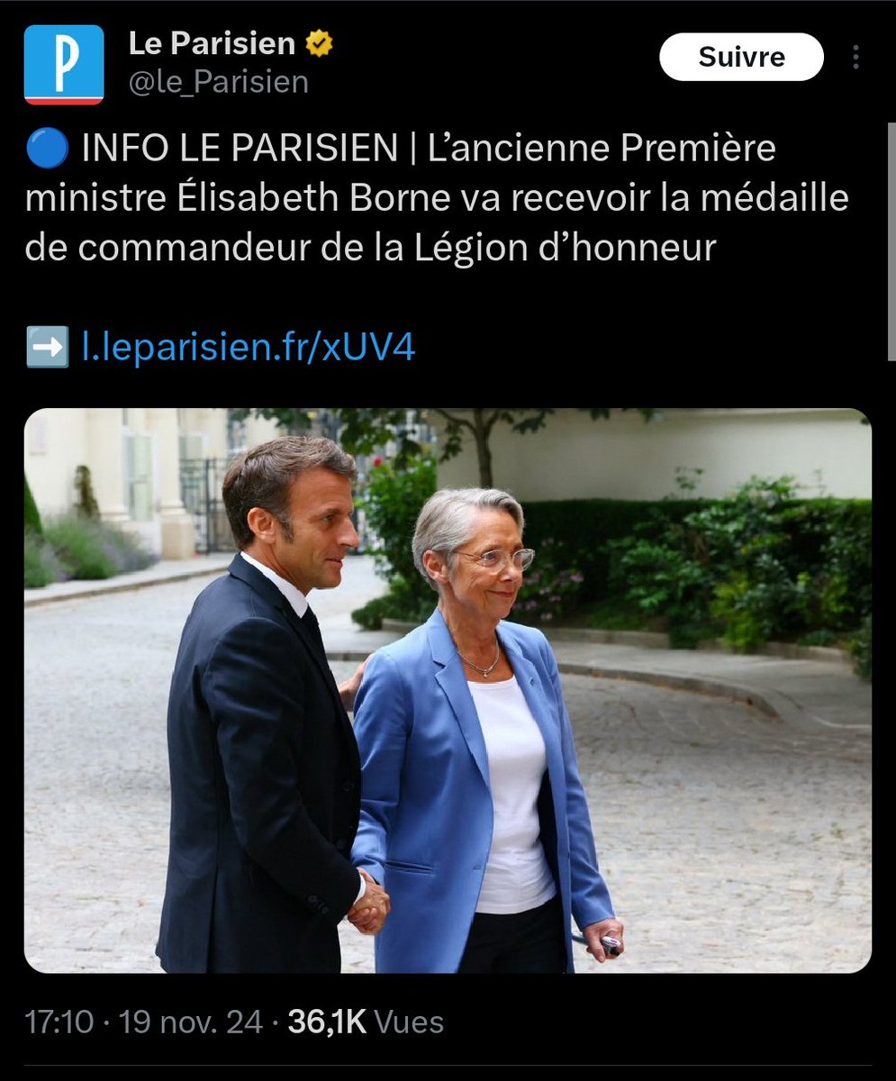 Il manque des dizaines de milliards dans les comptes publics mais Macron va décorer Elisabeth Borne de la médaille de commandeur de la légion d'honneur.

Les français vont se réveiller quand ?