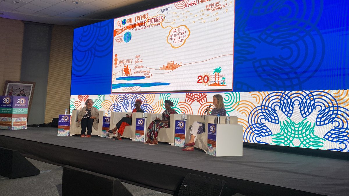 UrbanBetter's tweet photo. #ICUH2024 - At today's plenary session, @DrTolullah led discussions on climate-health equity, drawing on insights from the RWJF report "Six Global Trends in Health Equity". Key topics included healthy public spaces, nutrition security, and the housing crisis amid climate change. https://t.co/AGNhDqdorK
