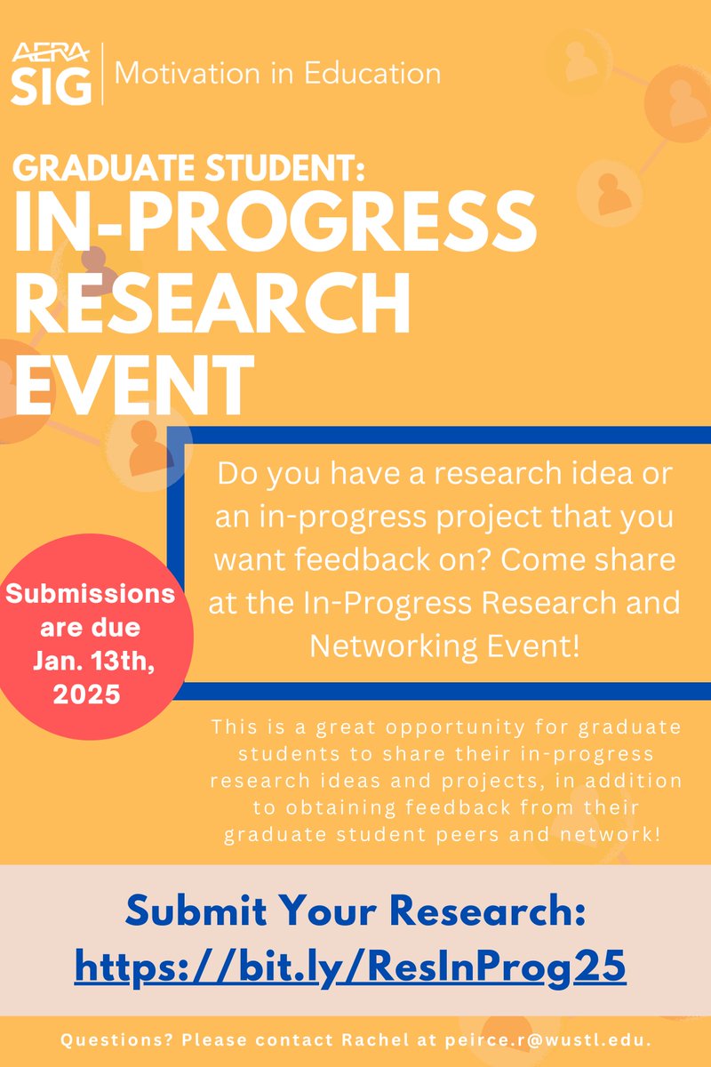 Would you like to receive  feedback on a research project from peers in the #MotSIG and grad  community? Come share your ideas! Submit your research here: bit.ly/ResInProg25
#AERA2025