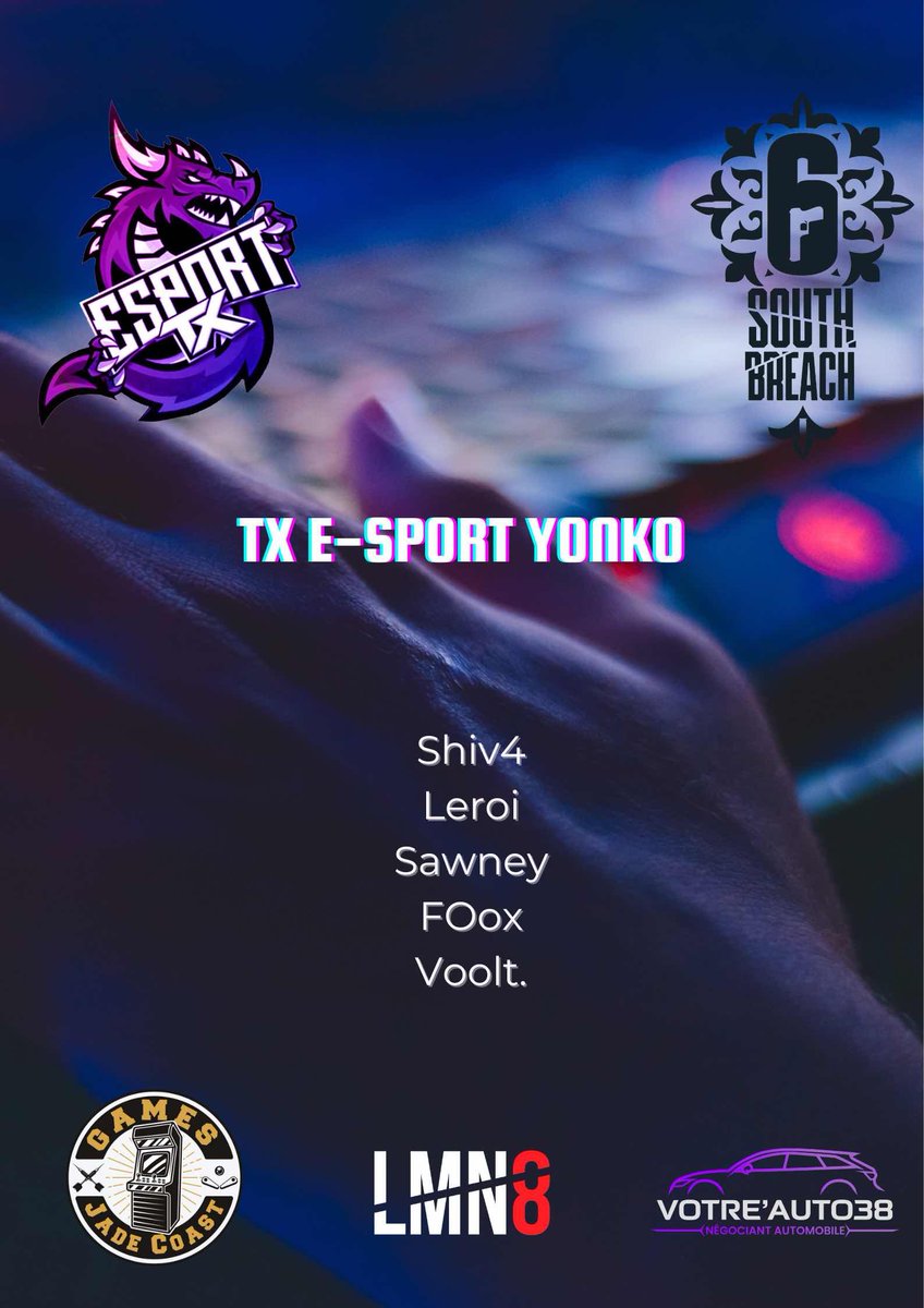 Voici l'équipe TX YONKO ⚫🟣 officiellement inscrite pour la South Breach ⚔️
Leur premier match étant déjà win n'ayant pas d'adversaire...

Gg'ssss et on croit en vous 🔥🙌🏻
Restez connectés pour plus d'actualités !
#TXWin #TXEsport #R6S #SouthBreach #tournament
