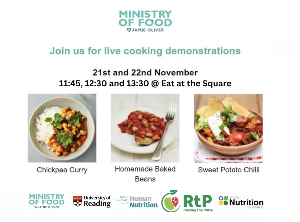 Julie Lovegrove (@j_lovegrove) on Twitter photo Join us on Thursday and Friday this week in ‘Eat in the Square’ for cooking demonstrations to Raise your Pulse 🫘 with Jamie’s Ministry of Food team. <a href="/NutritionOrgUK/">British Nutrition Foundation</a> <a href="/JamiesMOF/">Jamie's MOF</a> <a href="/jamieoliver/">Jamie Oliver</a> <a href="/UniRdg_HSU/">Hugh Sinclair HNU</a> <a href="/UniRdg_FNS/">Food & Nutrition</a> <a href="/UniRdg_Research/">Connecting Research</a> <a href="/UniRdg_IFNH/">IFNH</a> Join us on Thursday and Friday this week in ‘Eat in the Square’ for cooking demonstrations to Raise your Pulse 🫘 with Jamie’s Ministry of Food team. <a href="/NutritionOrgUK/">British Nutrition Foundation</a> <a href="/JamiesMOF/">Jamie's MOF</a> <a href="/jamieoliver/">Jamie Oliver</a> <a href="/UniRdg_HSU/">Hugh Sinclair HNU</a> <a href="/UniRdg_FNS/">Food & Nutrition</a> <a href="/UniRdg_Research/">Connecting Research</a> <a href="/UniRdg_IFNH/">IFNH</a>