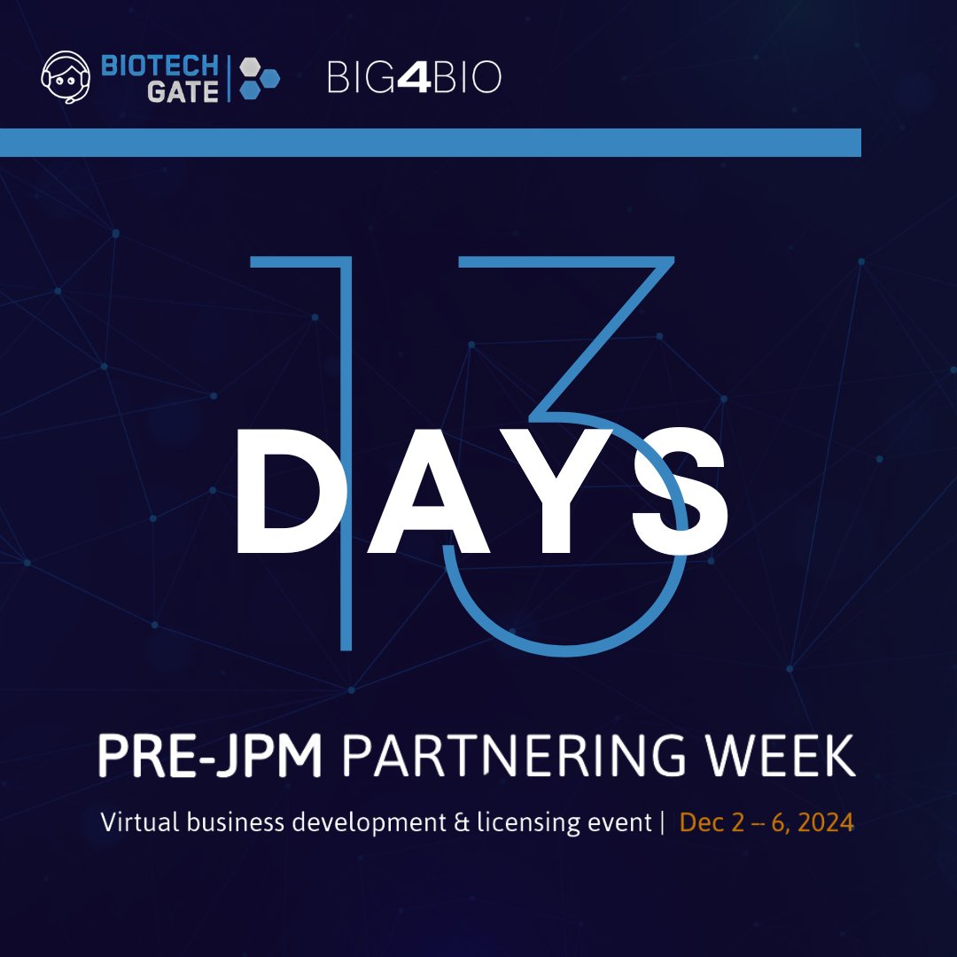 🚨 Less than 2 weeks to go until Pre-JPM Partnering Week! 🚨 

Join us from Dec 2–6 for five days of virtual partnering and preparation for #JPM2025. This is your chance to: 

➡️ Connect with global leaders in Pharma, Biotech, Medtech, and Digital Health 
➡️ Engage in