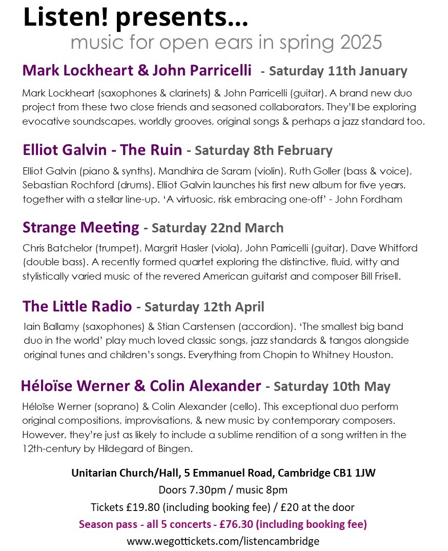 We're delighted to bring you news of our new concert series starting in January. Tickets, including our money-saving season pass, are on sale now at: wegottickets.com/listencambridge
#musicforopenears #Cambridge