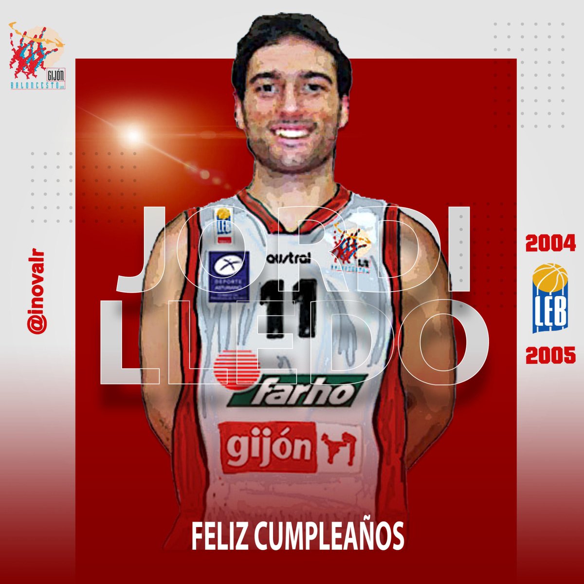Hoy cumple 44 años Jorge Lledó <a href="/JJLLEDO/">Jordi Lledó</a> 🇺🇸 🎉

Jugador de #GijónBaloncesto 🔴⚪️ en la temporada 2004-05 en liga #LEB 🇪🇸 donde promedio 7,2 ppp y 3,0

Felicidades Jordi Lledó !! 🎂

#Lucentum <a href="/FundLucentum/">𝗛𝗟𝗔 𝗔𝗟𝗜𝗖𝗔𝗡𝗧𝗘</a> #CBArchena <a href="/CanteraSencia/">CB Plasencia Ambroz</a> #CBLAlfas #CBLeón <a href="/UCAMMurcia/">UCAM Murcia</a> <a href="/CBBegastri/">CB Begastri</a>
1/2