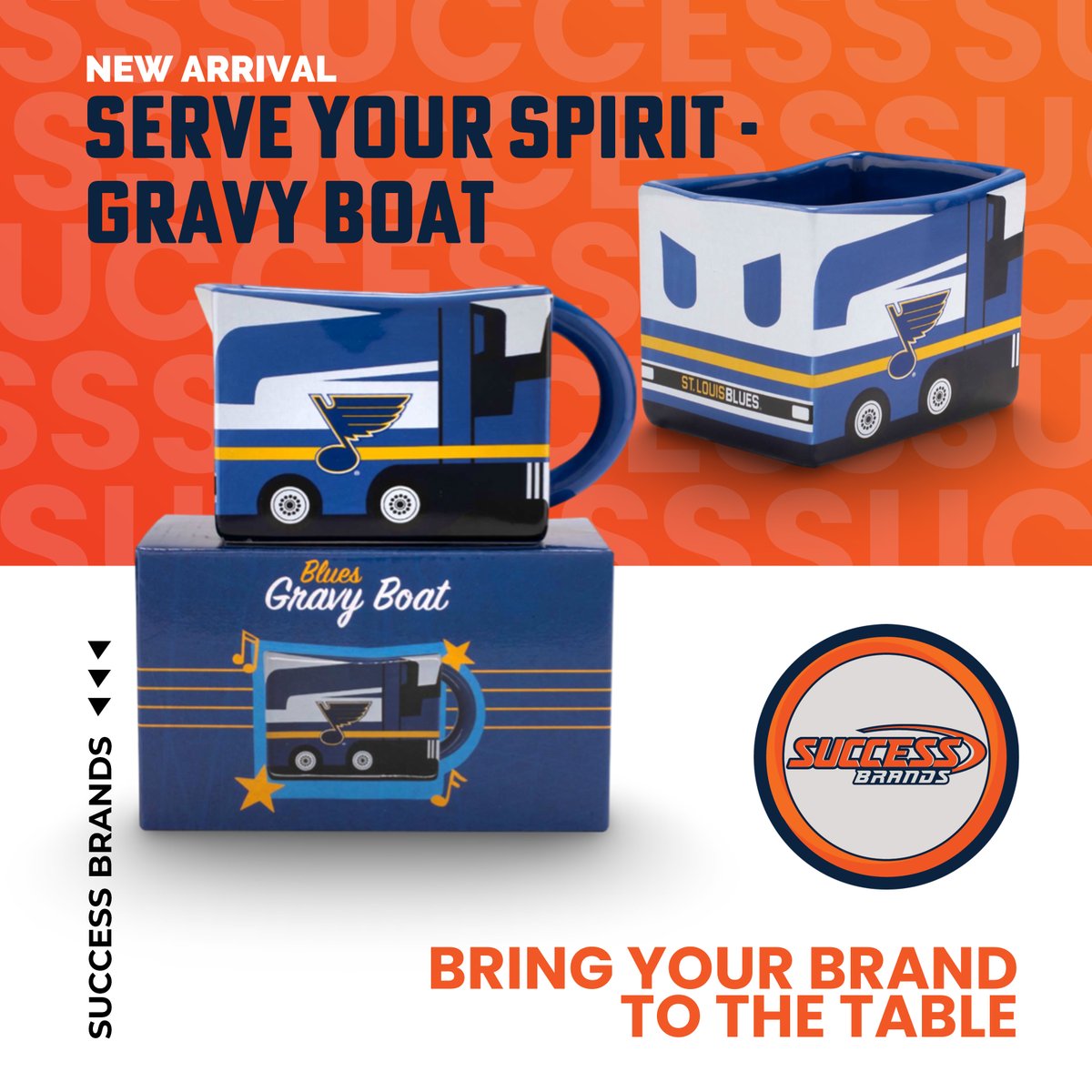 Elevate your tableware game with our Gravy Boat! Whether you're hosting a game day party or a family dinner, this sleek piece adds a touch of team spirit to every meal. Take the first step—type "Success" in the comments, and we'll guide you! #NHLFans #StLouisBlues #SuccessBrands