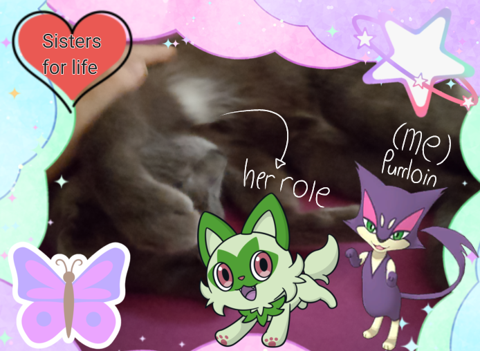 ObjectShowBloke's tweet photo. A sweet PurrloinVerse picture of my IRL cat Peach 😺😈🦋✨💜💚💛��🩶🍃
#Cats #HandReveal #WhiteSkin #DigitalArt #RoleplayArt #Sprigatito #Purrloin #Sisters #CatArt #ButterflyDemonCat #GrassCat #PurrloinVerse #AUArt #Pokèmon #Sisterhood #IbisPaintX #CuteArt #Choroneko #IRL https://t.co/CM4mXUgjER